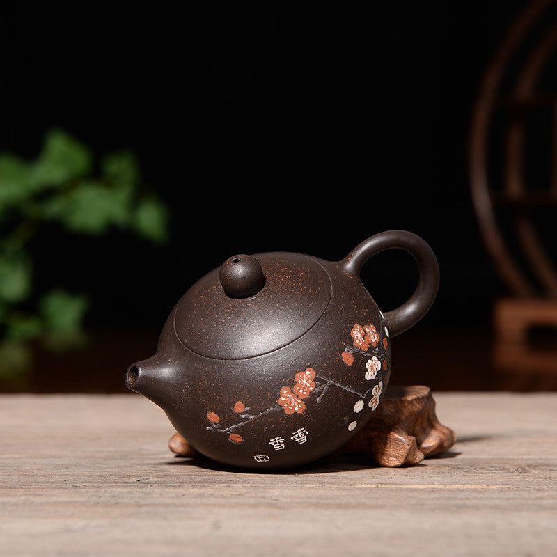 90ml Chinese Yixing Purple Clay Teapot Xishi Pot Floral Carve Kung Fu Tea Set