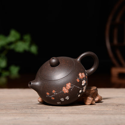 90ml Chinese Yixing Purple Clay Teapot Xishi Pot Floral Carve Kung Fu Tea Set