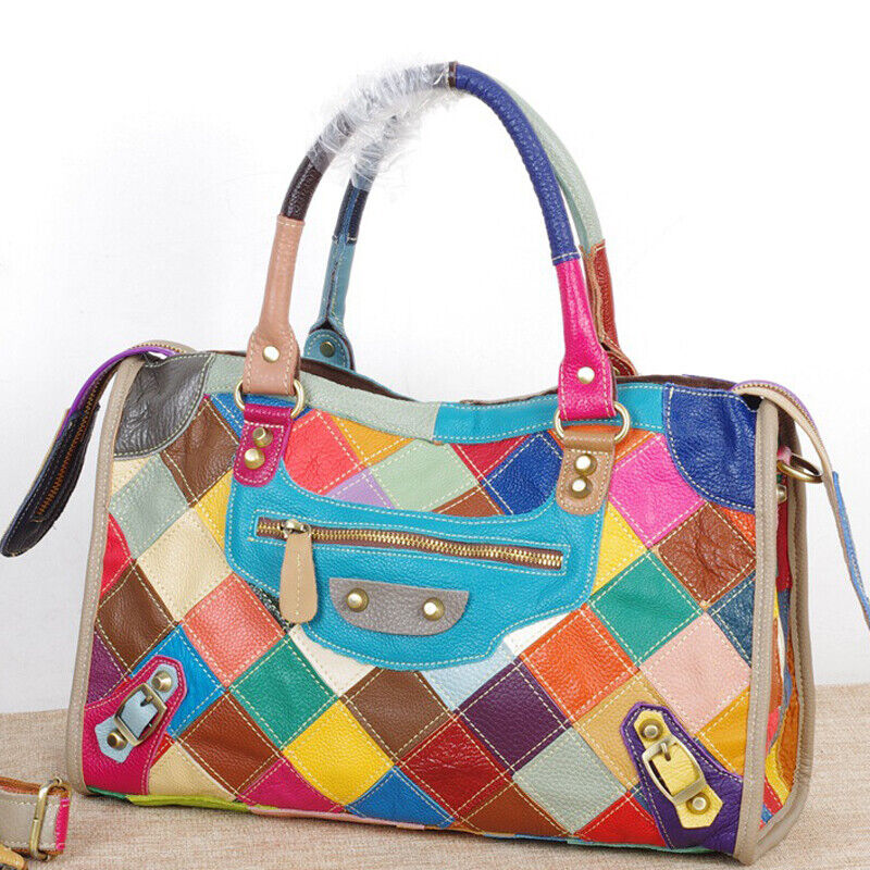 Designer Womens Cow Leather Multi-color random Handbag Satchel Tote Shoulder Bag