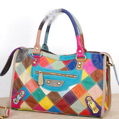 Designer Womens Cow Leather Multi-color random Handbag Satchel Tote Shoulder Bag