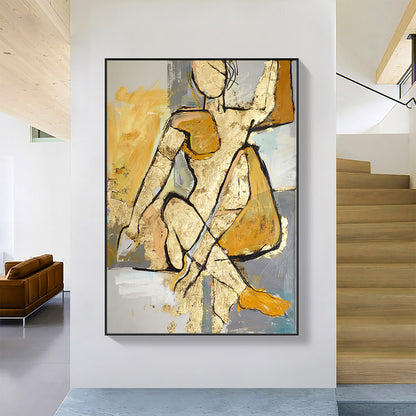 Abstract Golden Woman Oil Painting Handmade On Canvas Modern Nordic Figure