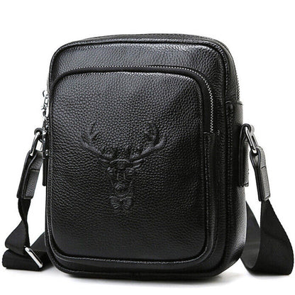 100% Genuine Leather Men's 8" Business Bags Black Sling Shoulder Messenger Bag