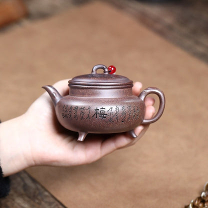 Tea Pot With Three Feet Real Yixing Zisha Duan Clay Ball Shaped Infuser Holes