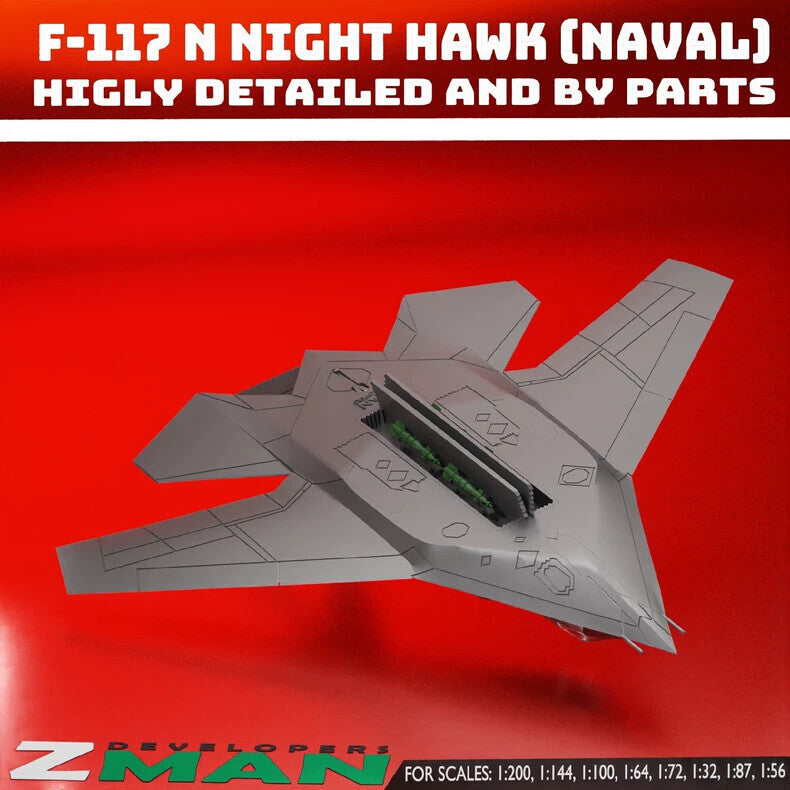1/144 U.S. Navy-type f117N Nighthawk Stealth Bomber Unpainted Model 3D Printed