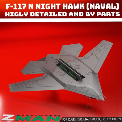 1/144 U.S. Navy-type f117N Nighthawk Stealth Bomber Unpainted Model 3D Printed