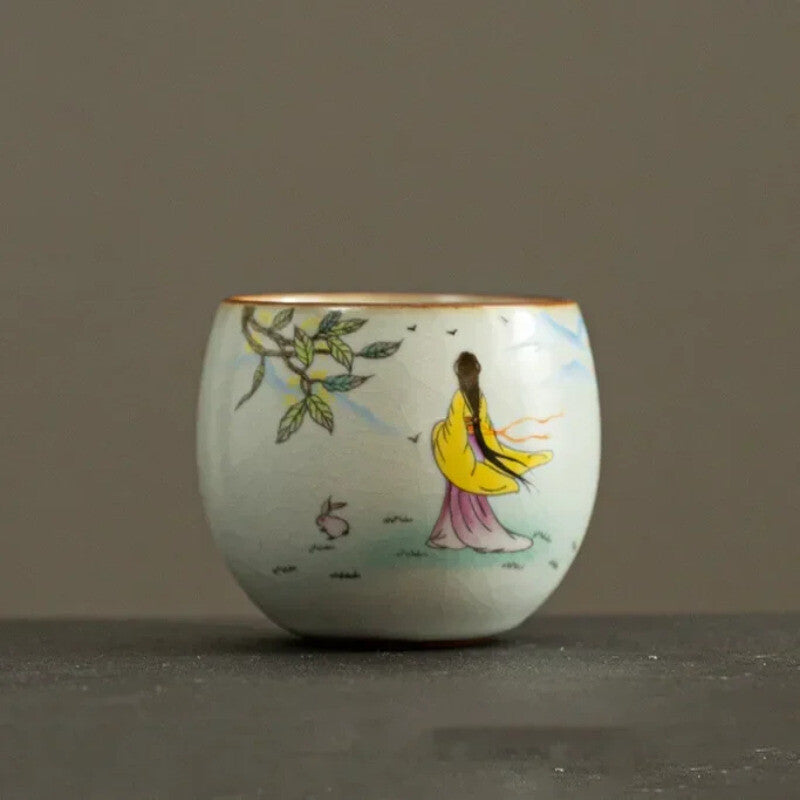 Ru Kiln Ceramic Teacup Lotus Pattern Coffee Cup Portable Handmade Tea Set