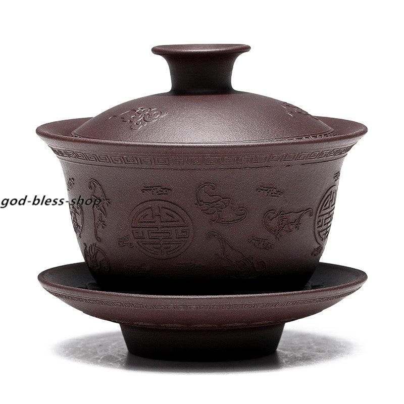 Handmade Gaiwan Real Yixing Zisha Tureen Original Ore Covered Bowl With Saucer