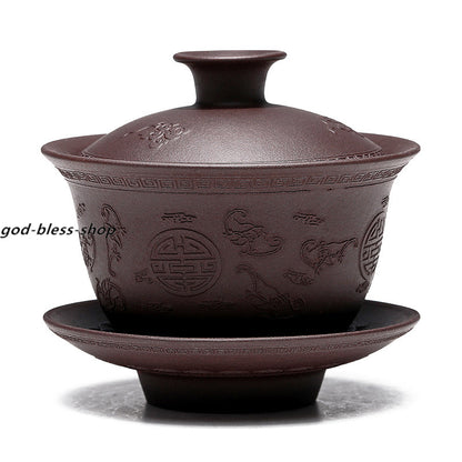 Handmade Gaiwan Real Yixing Zisha Tureen Original Ore Covered Bowl With Saucer