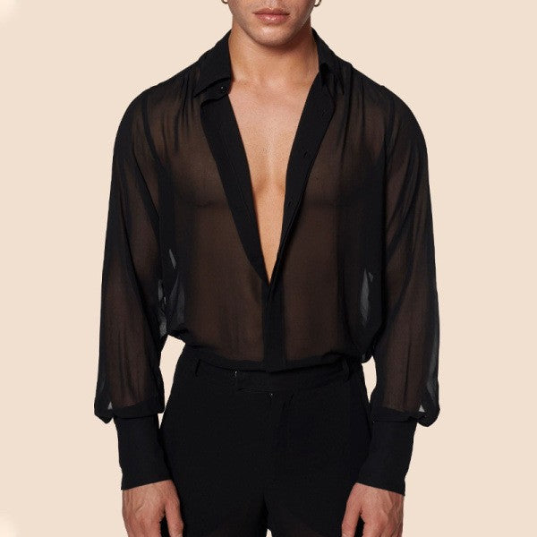 Summer Thin and Transparent Men's Shirt Breathable Casual Top Performance Suit