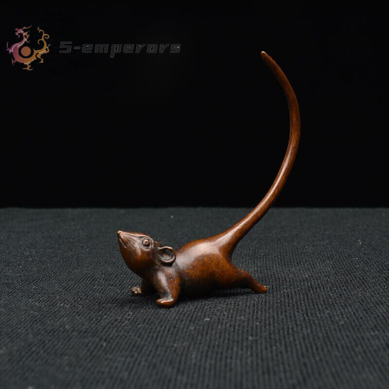 Rare chinese old bronze hand carved lovely mouse statue figure Tea pet Art Gift