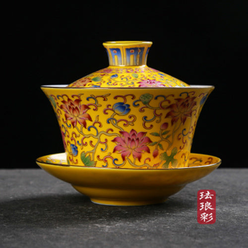 Lead Free Jingdezhen Color Enamel Under Glaze Porcelain Gaiwan Covered Tea Bowl