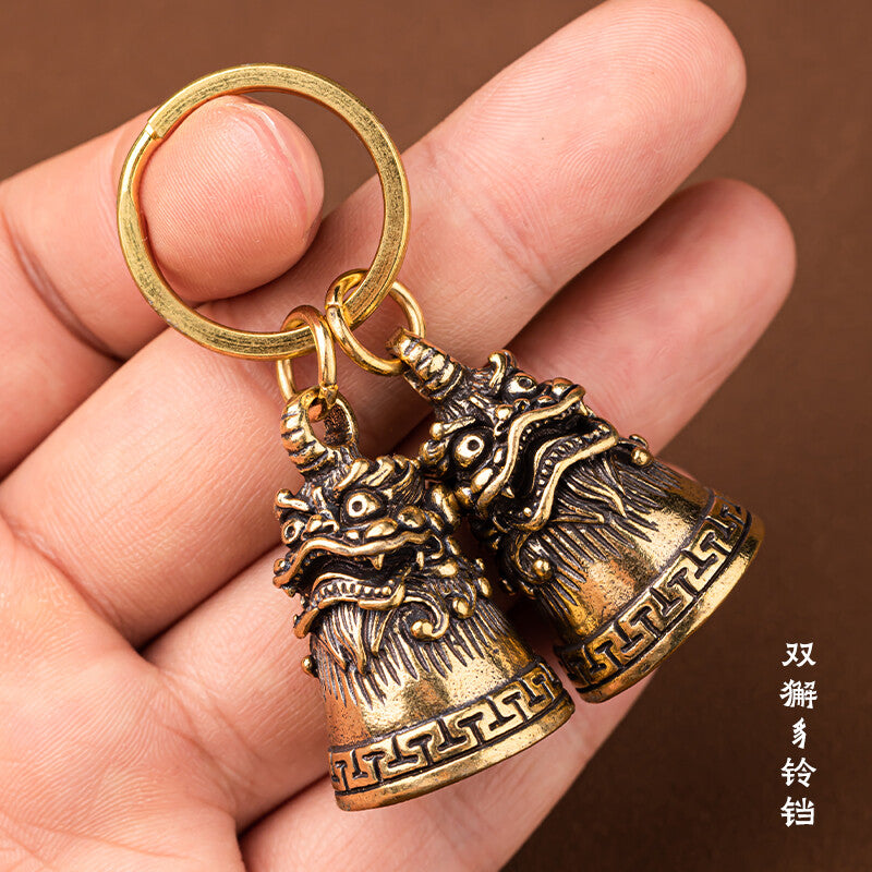 Brass Six Character Mantra Bell Keychain Ring Heart Sutra Copper Bell Pendant