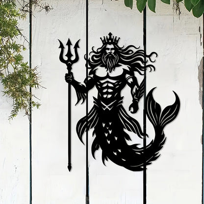 Nautical Metal Merman Wall Art - Intricate Poseidon Trident for Modern Home