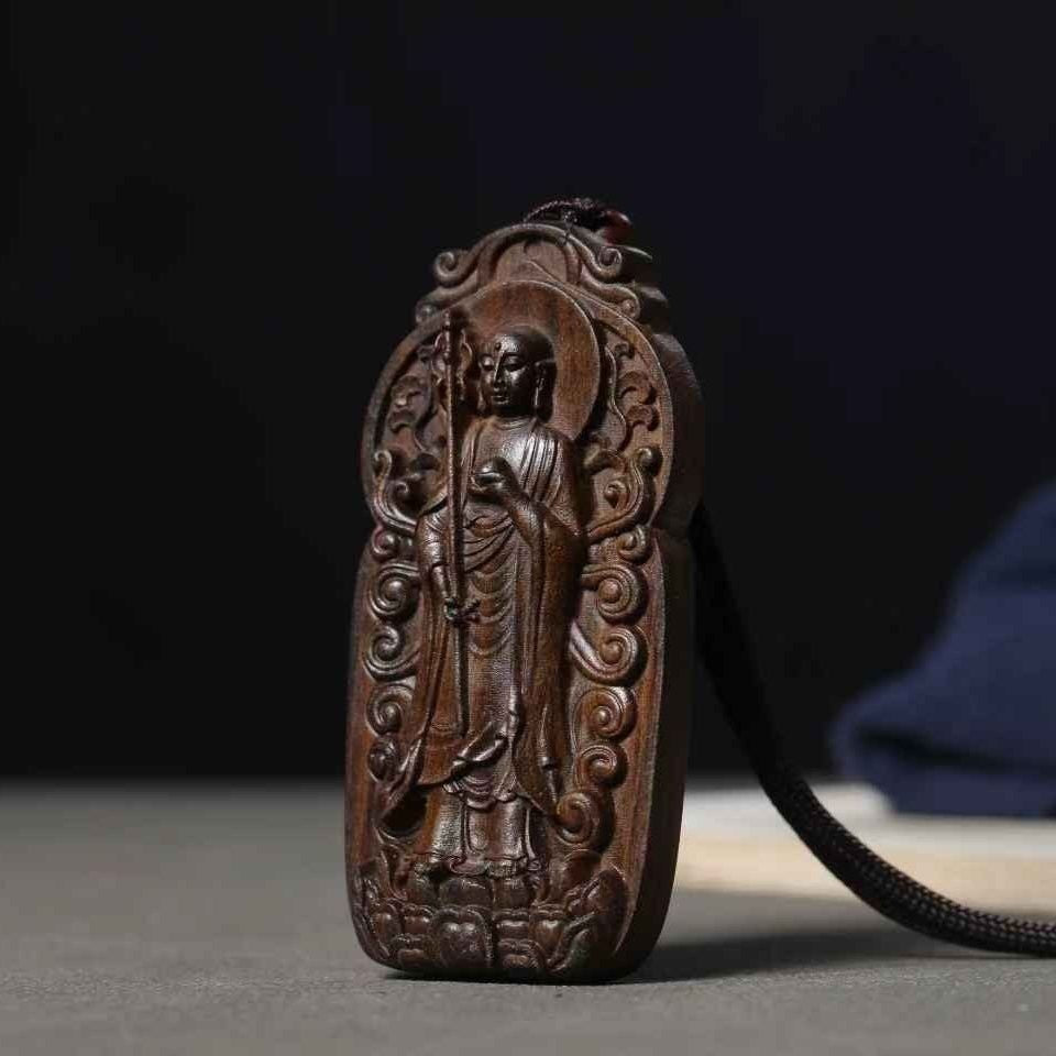 Agarwood Ksitigarbha Buddha Wood Carving Pendant | Buddhist Amulet
