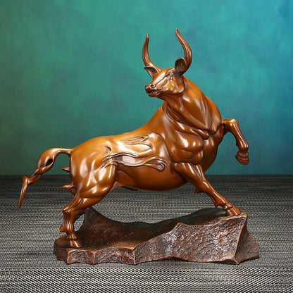 30cm,red copper Bull Sculpture Cow Cattle OX Statue Lucky wealth Modern home Art