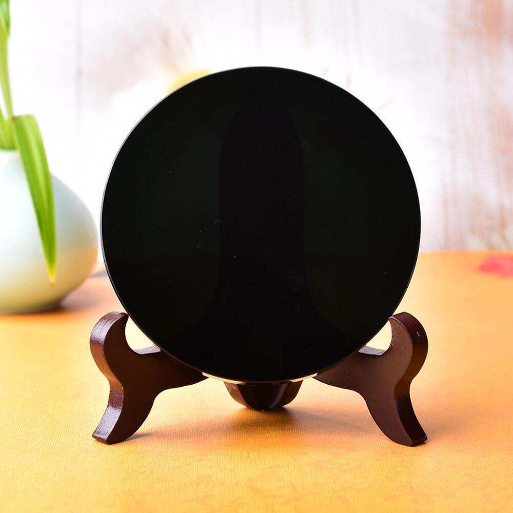 Natural Black Obsidian Scrying Mirror Heal Crystals Stone Round Plate With