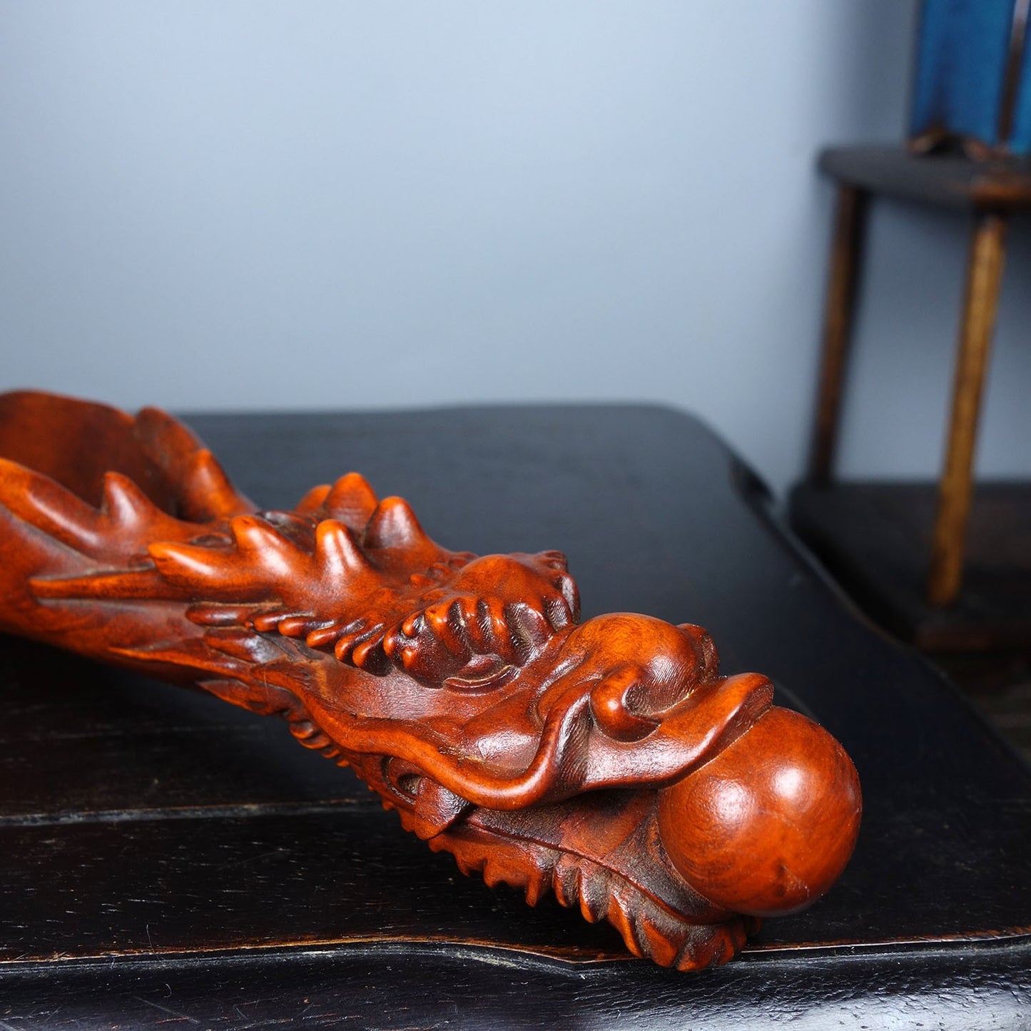 Vintage Boxwood Tea Scoop 5.91in 47g Dragon Pearl Carved Tea Tool