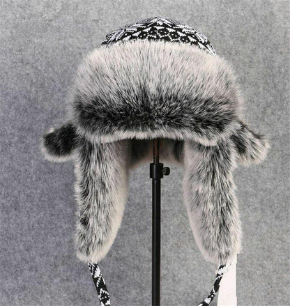 thick knitted cap windproof winter warm hat printed snowflake pattern earmuff