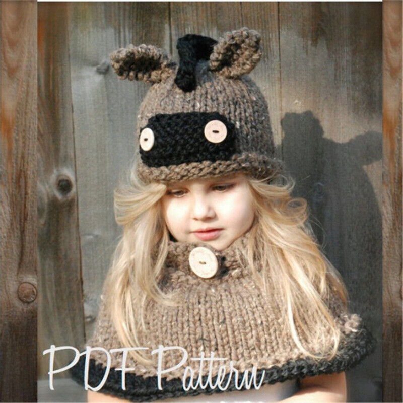 Cute Animals Style Girls Hats Scarf Set Winter Kids Knitting Hat Neckerchief