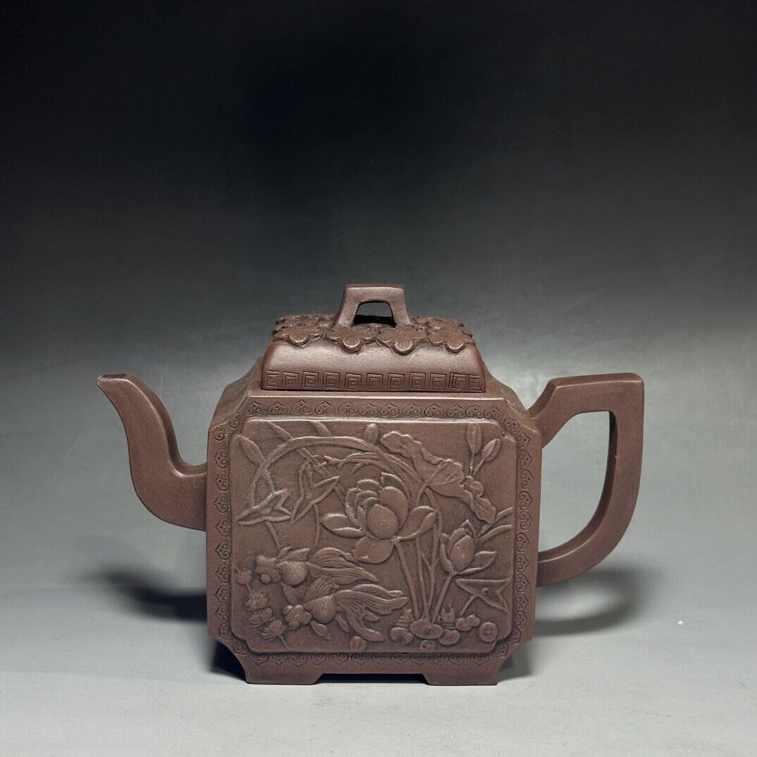 vintage chinese yixing purple clay teapot zisha ceremony carving Collectible art