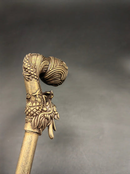 8.8"IN Chinese Collectible Hand-Carved Dragon Head Retro brass Tobacco Pipe