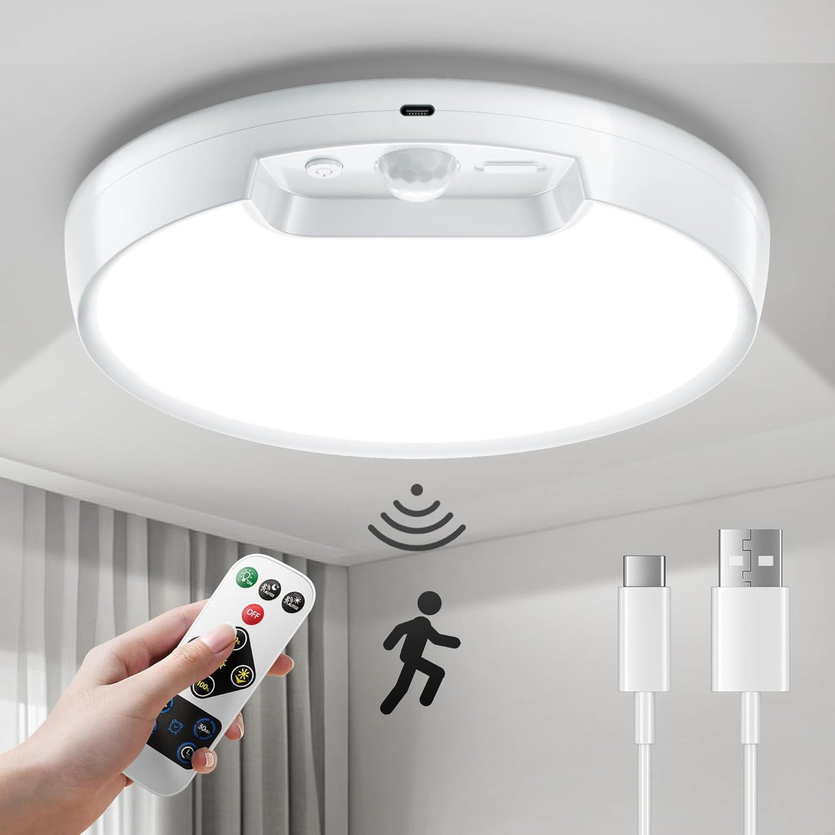 Newly Upgraded Rechargeable Ceiling Light – 8000Mah Battery-Operated Wireless Mo