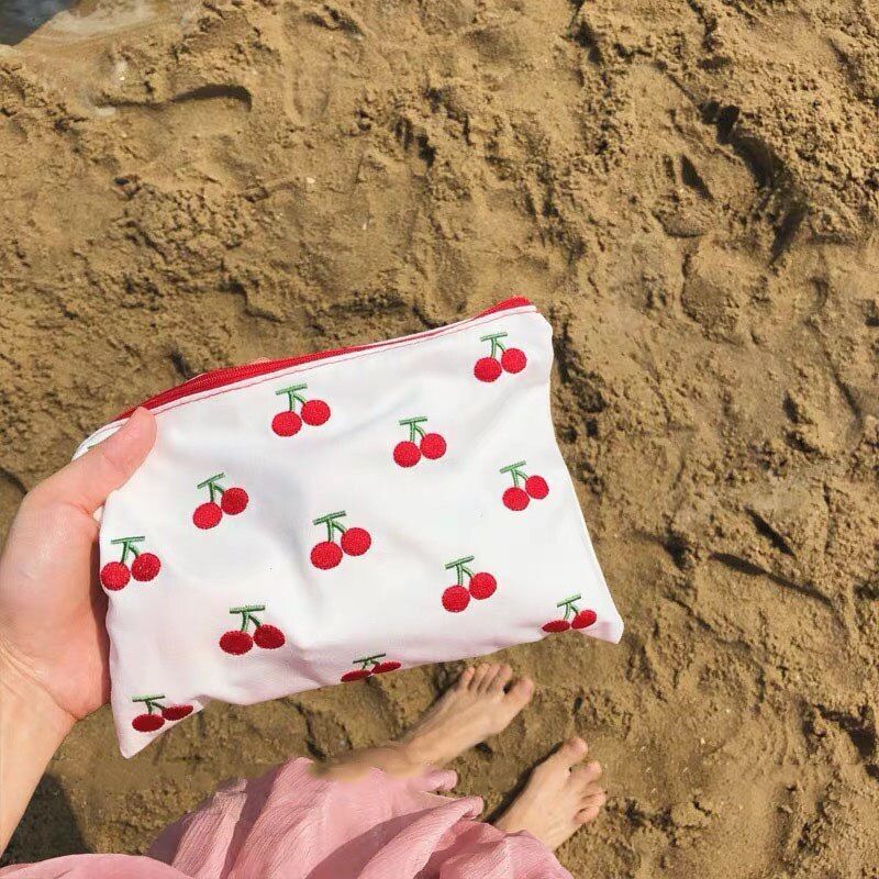 Fruit Printing Canvas Bag Traveling Make Up Case Organizer Pouch Pencil Purse