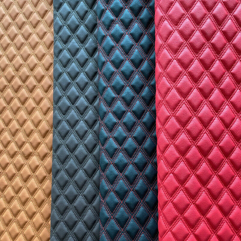 Double Thread Quilted Faux Leather Vinyl Fabric Foam Backing Upholstery Cushion