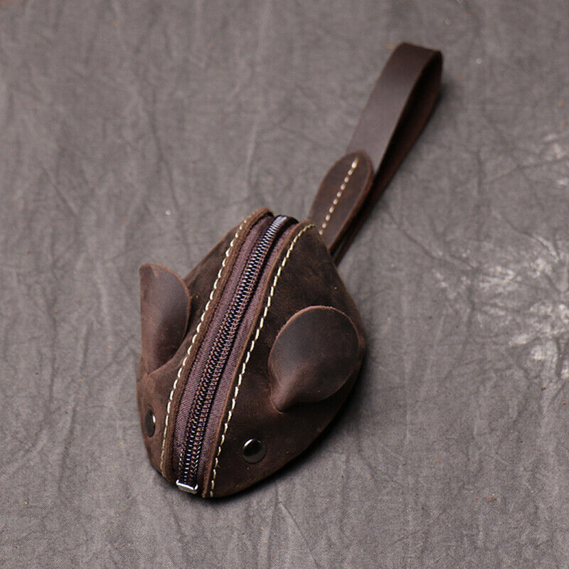 Genuine Leather Mouse Coin Purse Key Storage Bag Zipper Pocket Portable Wallets