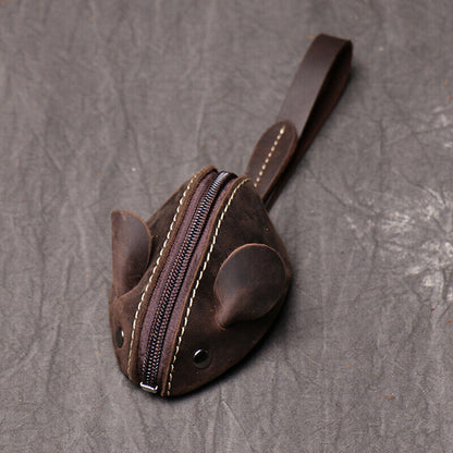 Genuine Leather Mouse Coin Purse Key Storage Bag Zipper Pocket Portable Wallets