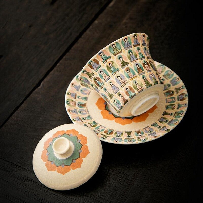 Mogao Grottoes Design Porcelain Gaiwan 150ml Sancai Bowl Zen Style Tureen Saucer