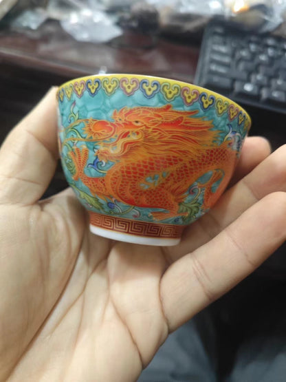 chinese jingdezhen porcelain enamel color tea cup :dragon