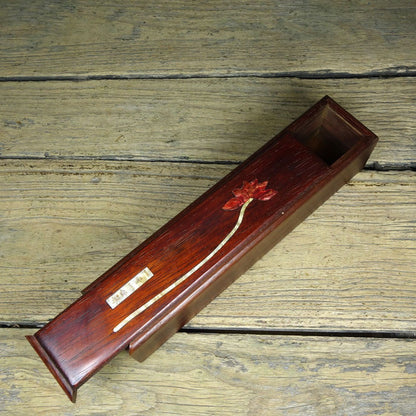 Vintage Rosewood Inlaid Abalone Lotus Flower Incense Box One Flower One World