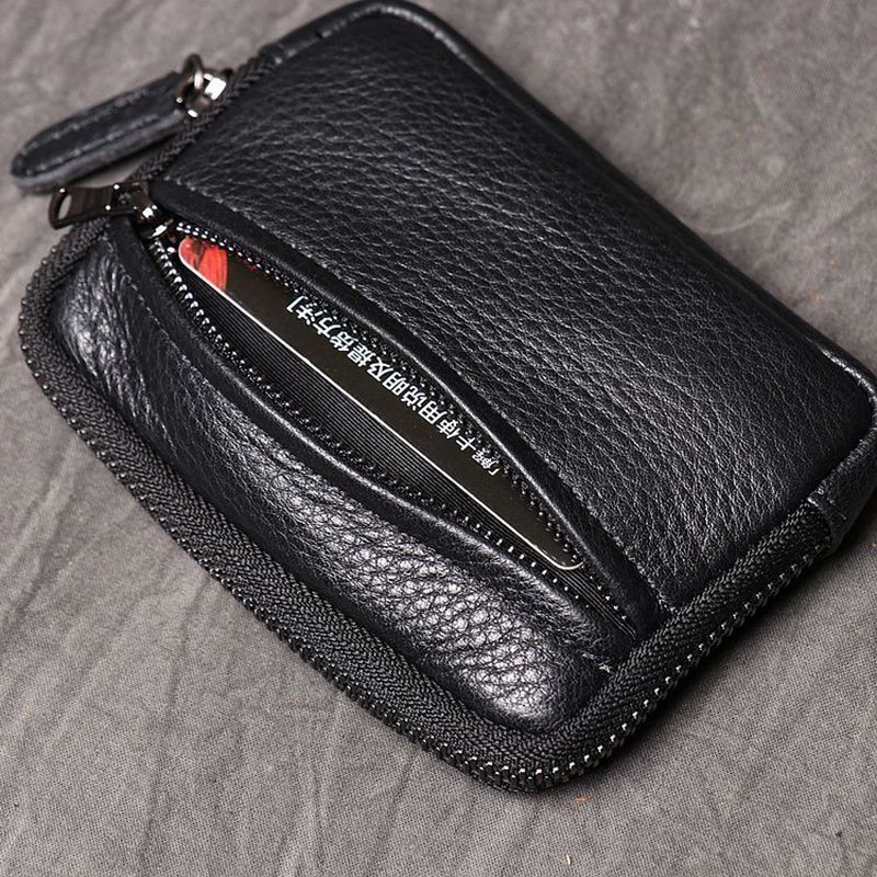Genuine Leather Suitable Pocket Wallets Mini Zipper Small Purse Retro Key Holder