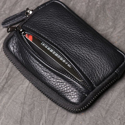 Genuine Leather Suitable Pocket Wallets Mini Zipper Small Purse Retro Key Holder