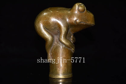 Brass Frog Statue Walking Stick Cane Toad Animal Head Handle DIY Tool Collection