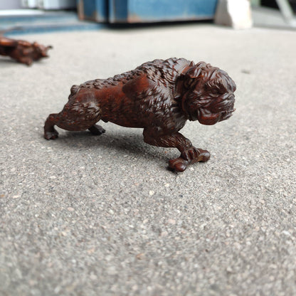 Chinese Boxwood Carving Foo Dog Statue Animal Figurine pet Home Decor Bulldog
