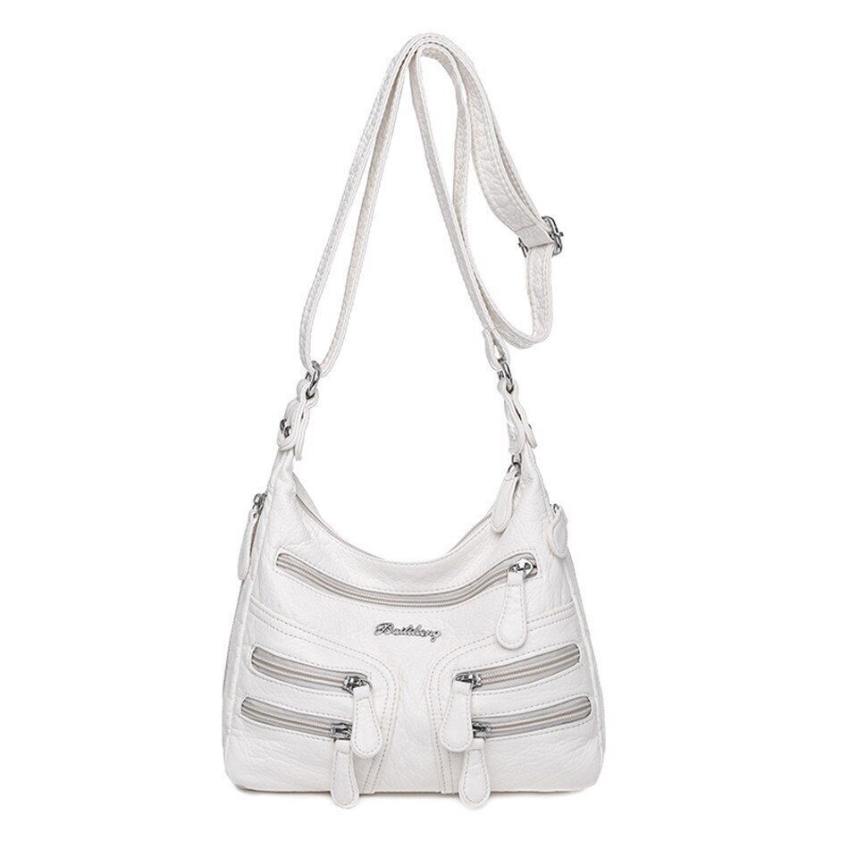 Sheepskin Leather Shoulder Bag Many Pockets Casual Crossbody Women Purse Handbag