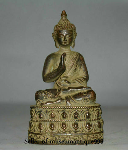 10CM Old Tibet Buddhism Bronze Base Blessing Shakyamuni Buddha Sculpture