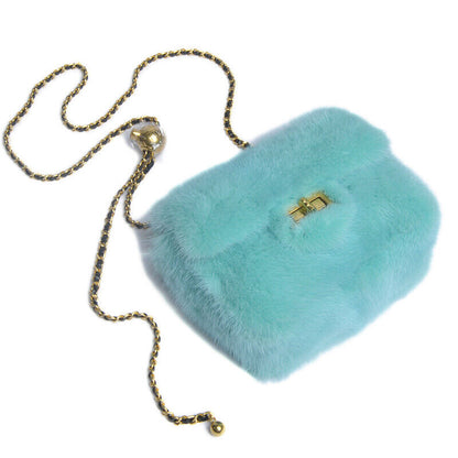 Womens Fashion Genuine Leather Crossbody Bag Real Mink Fur Evening Party Bag