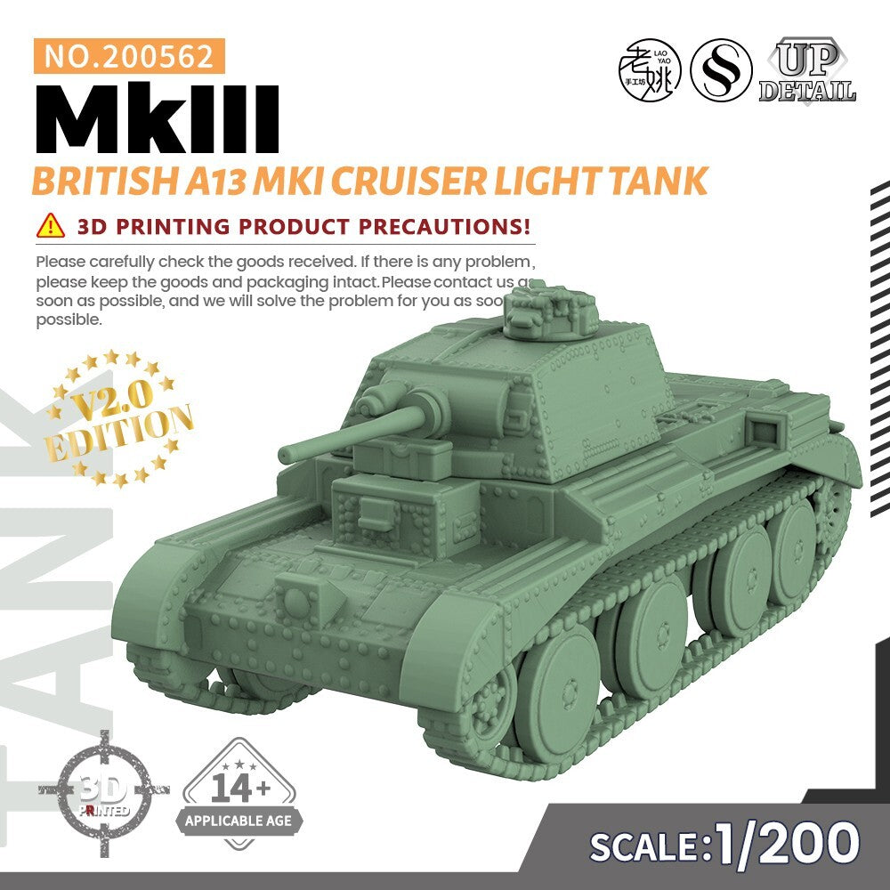 SS562 1/200/350/700 Military Model Kit British A13 MKI Cruiser MkIII Light Tank
