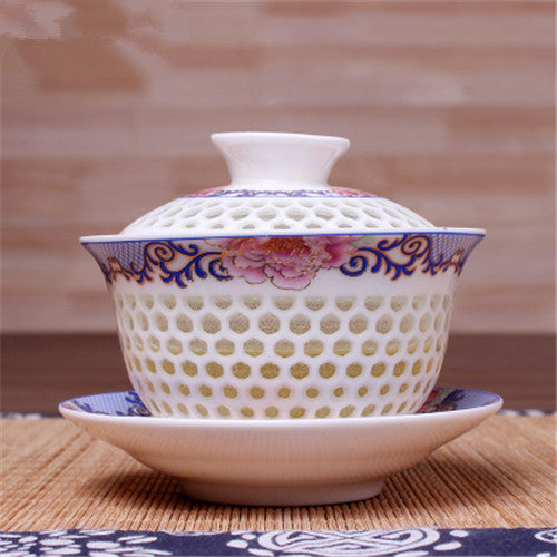Gaiwan For Puer Tea Brew Service Porcelain Tureen Floral Ceramic Tea Bowl Cups
