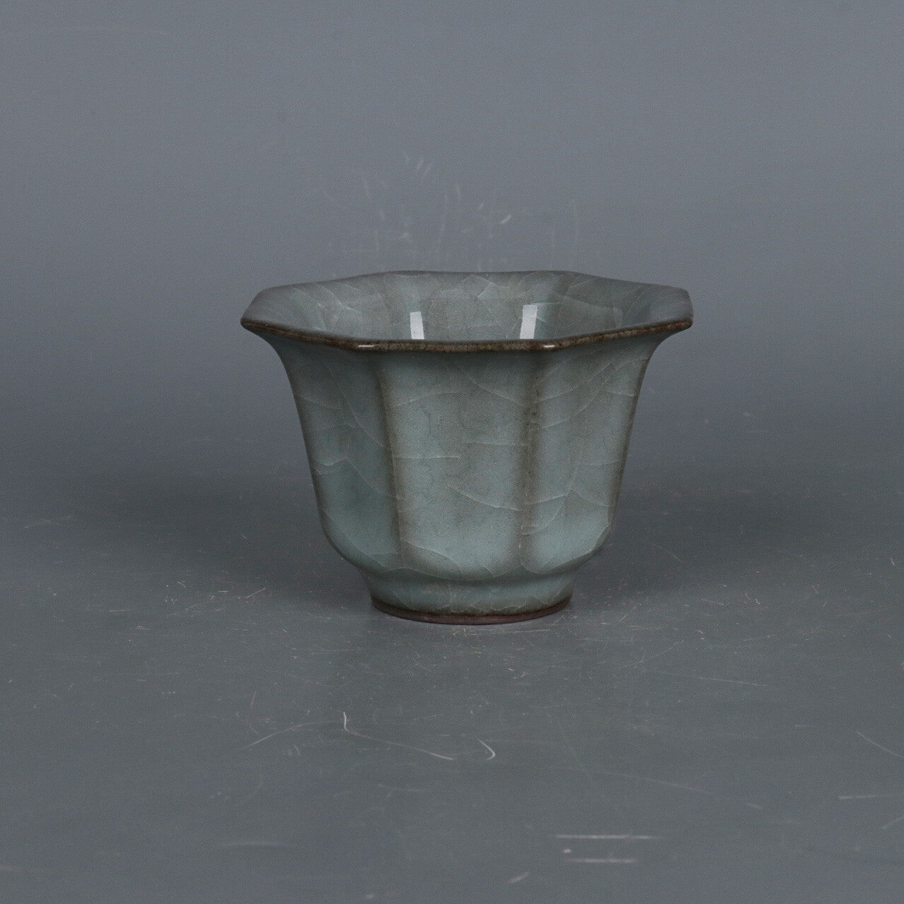 3.3" Collection Chinese Song Porcelain Guan Kiln Hacking Eight Sides Cup