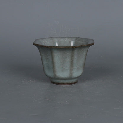3.3" Collection Chinese Song Porcelain Guan Kiln Hacking Eight Sides Cup