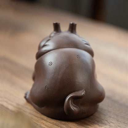 1pair Yixing Purple Clay Tea Pet Chinese LuckHippo Statue Ornaments Handmade