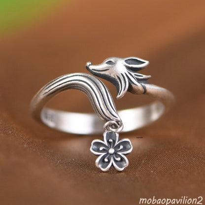 New 925 Sterling Silver Solid Band Women Flower Fox Open Ring Gift