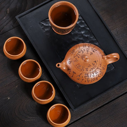 True Yixing Zisha Jiangpo Clay Tea Pot Handmade Matching Cup Hand Carved Pot New