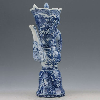 22cm Chinese Old Handmade Blue White Porcelain Dragon Pattern Teapot Tea Set