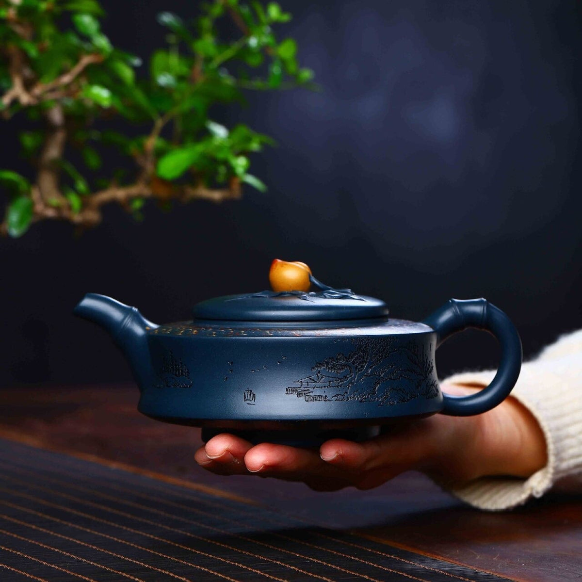 Full Handmade Tea Pot Master Yixing Zisha Tianqing Clay Marked Pot Peach Design