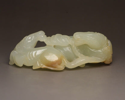 Chinese Antique Hetian Jade Carving Pair Horse Statue Exquisite Figurine Artwork